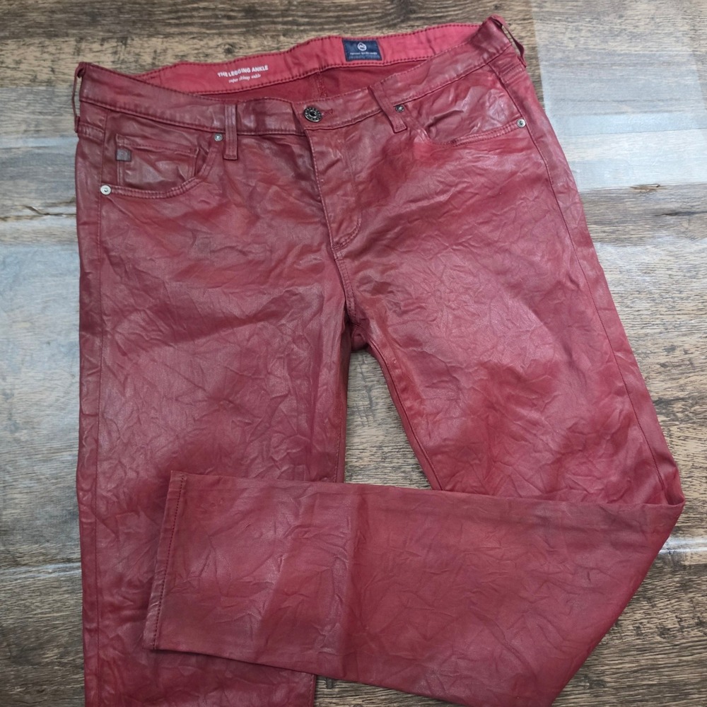 AG Adriano Goldschmied The Legging Ankle Women 31R Red Coated Skinny Jeans
